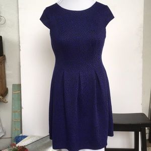 Purple black print fit and flair dress